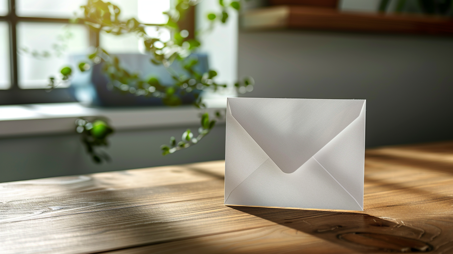 Envelope on desk in soft light